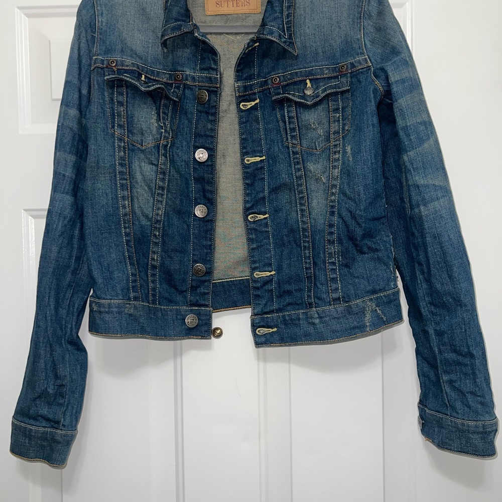 Sutters Copper Riveted Casual Cute Denim Jean Jacket Juniors Large‎ Distressed